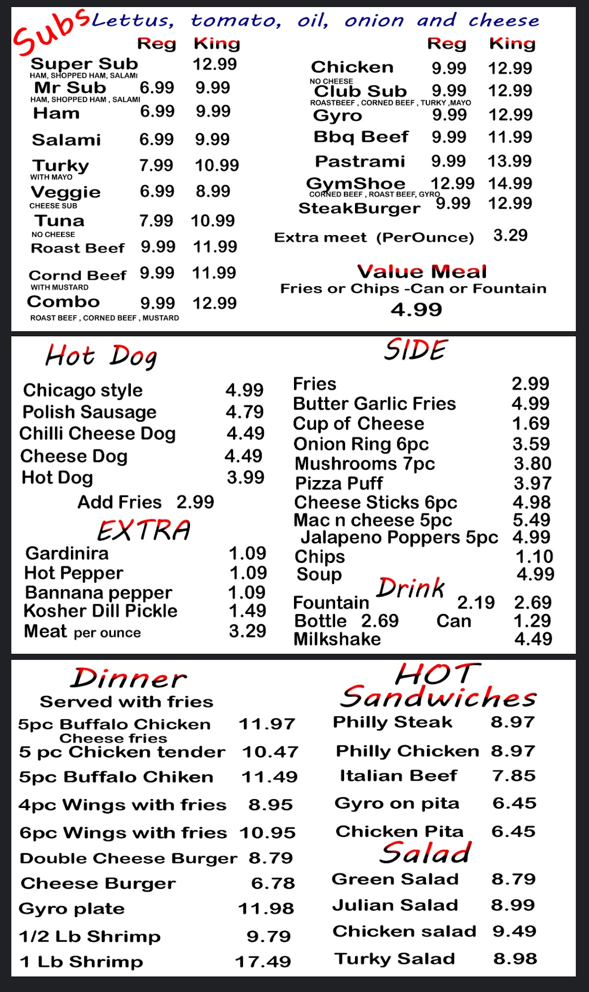 Mr submarine oak forest Menu