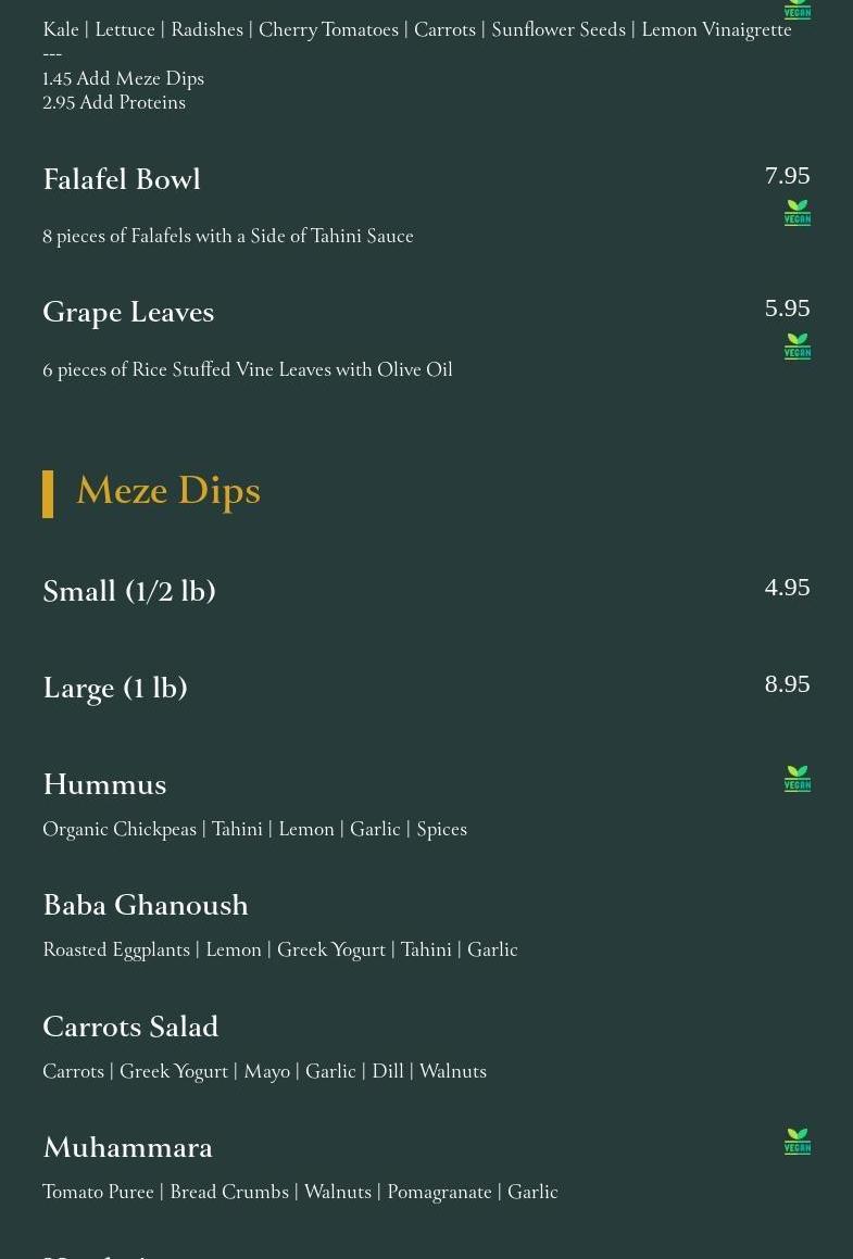 Cafe De Miro Menu