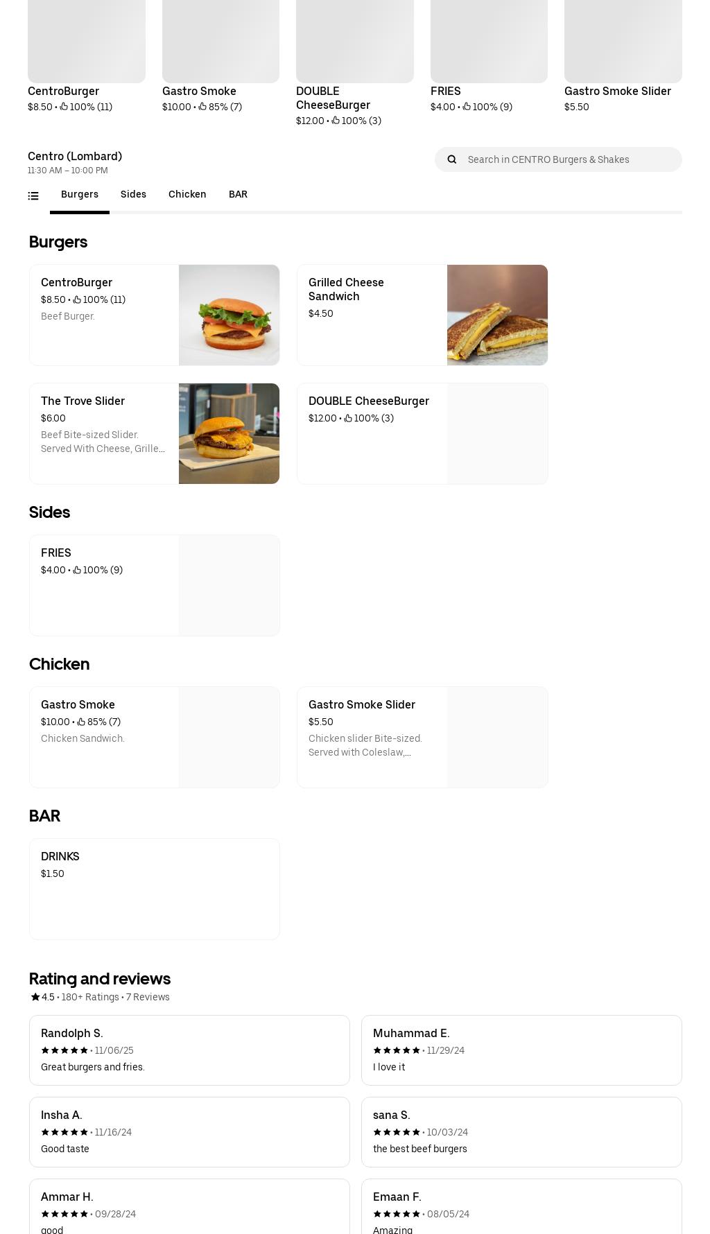 Centros Burger Menu