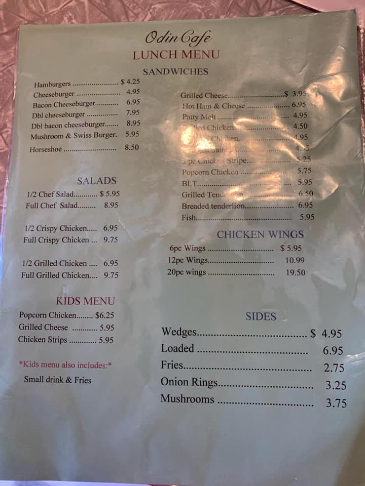 Odin Cafe Menu