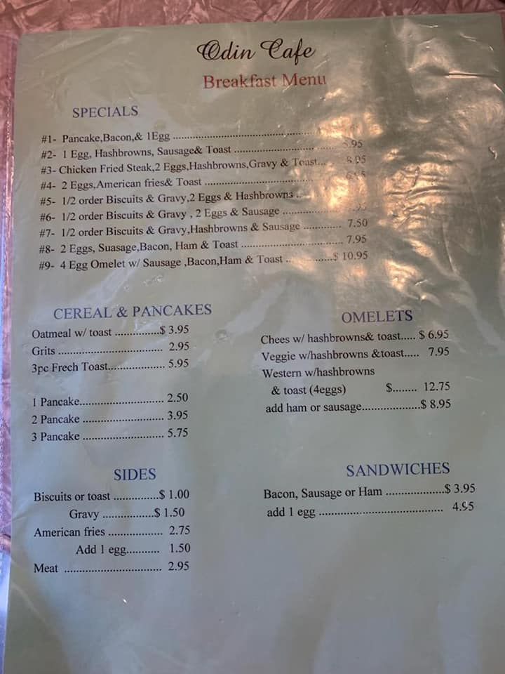 Odin Cafe Menu