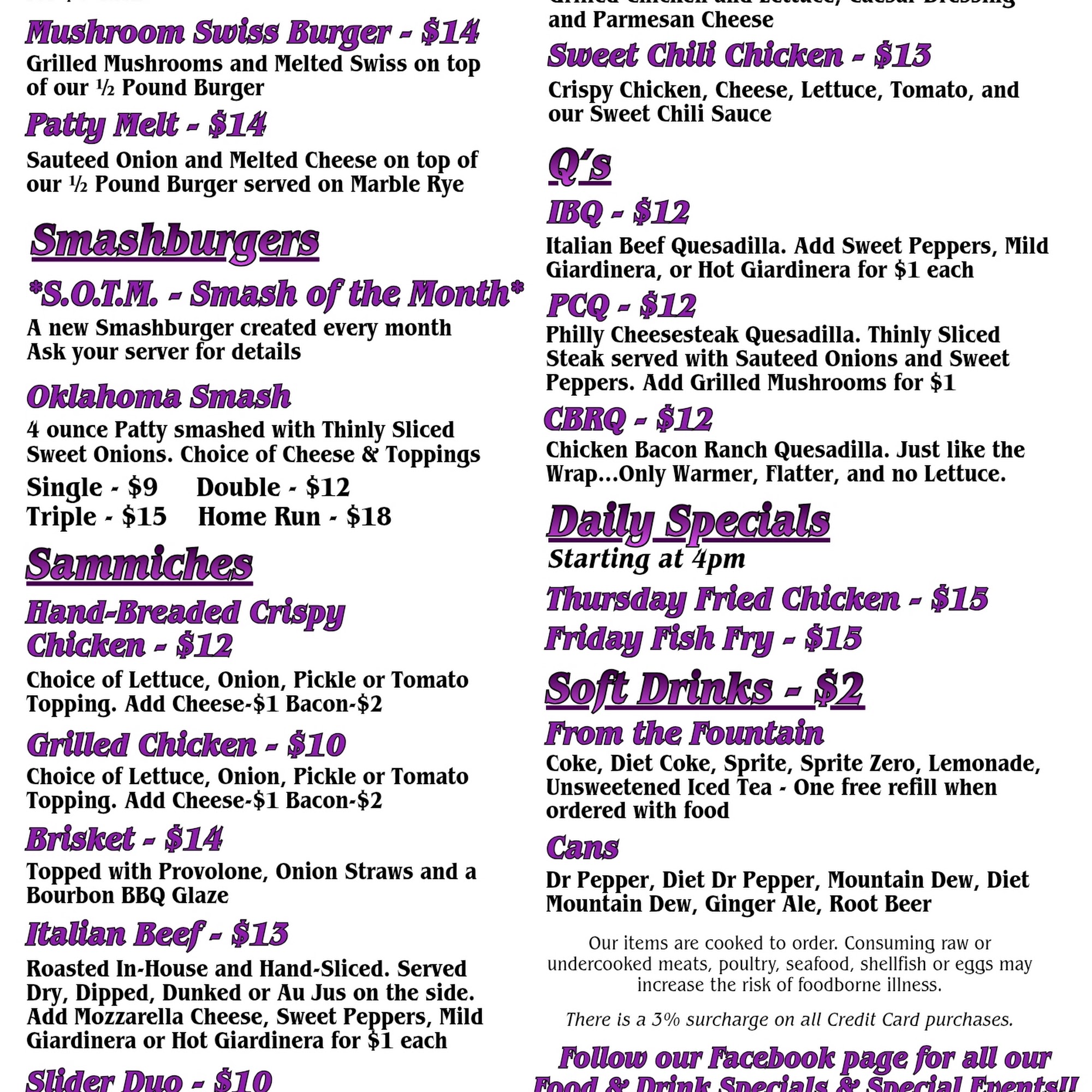 Chrissy's Corner Menu