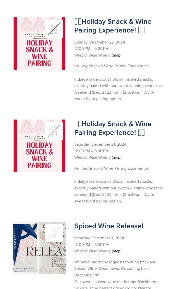 West of Wise Winery Menu