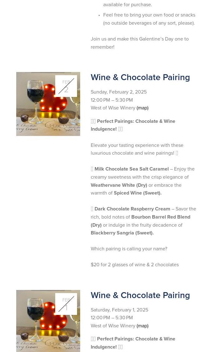 West of Wise Winery Menu