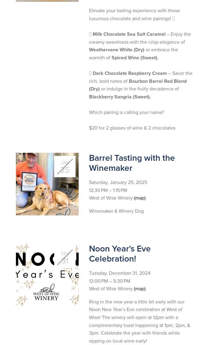 West of Wise Winery Menu