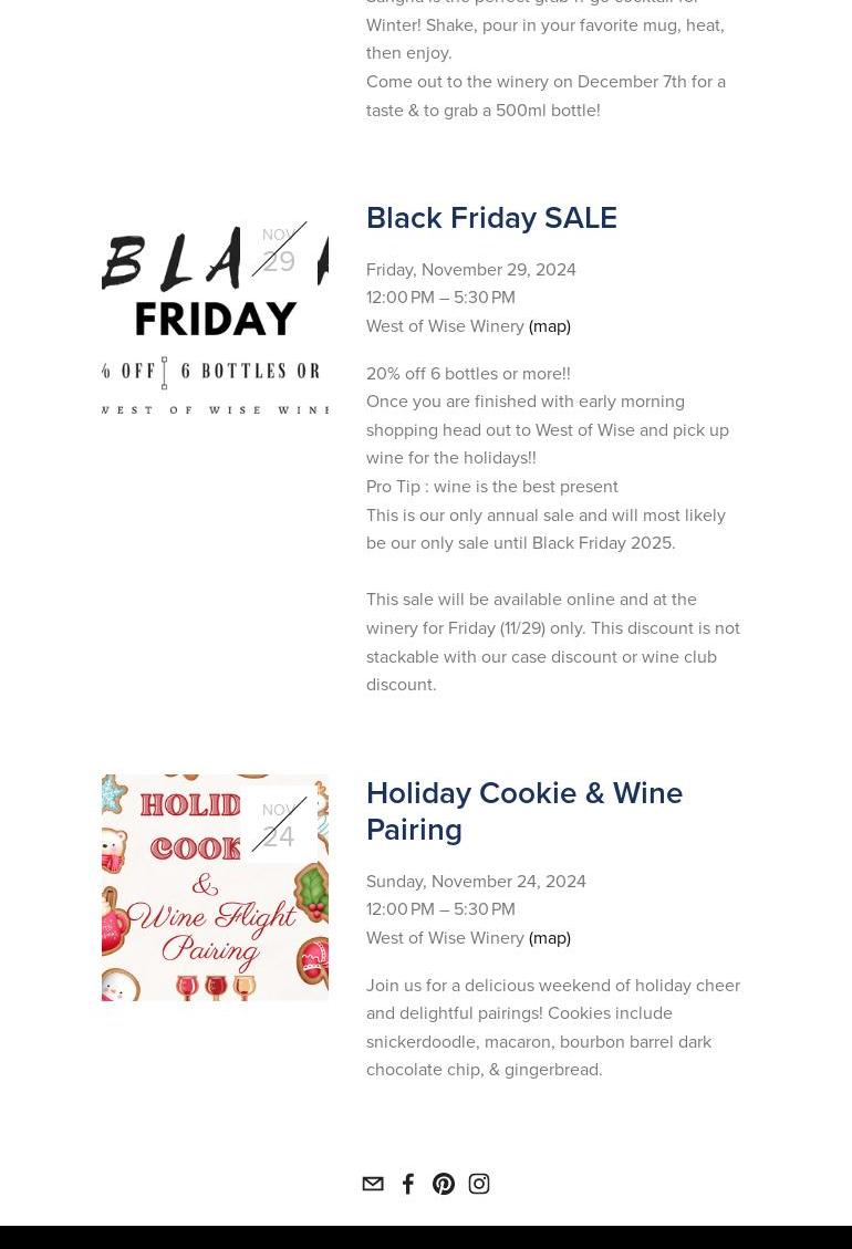 West of Wise Winery Menu