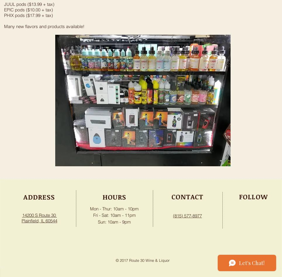 Route 30 Wine & Liquor Menu