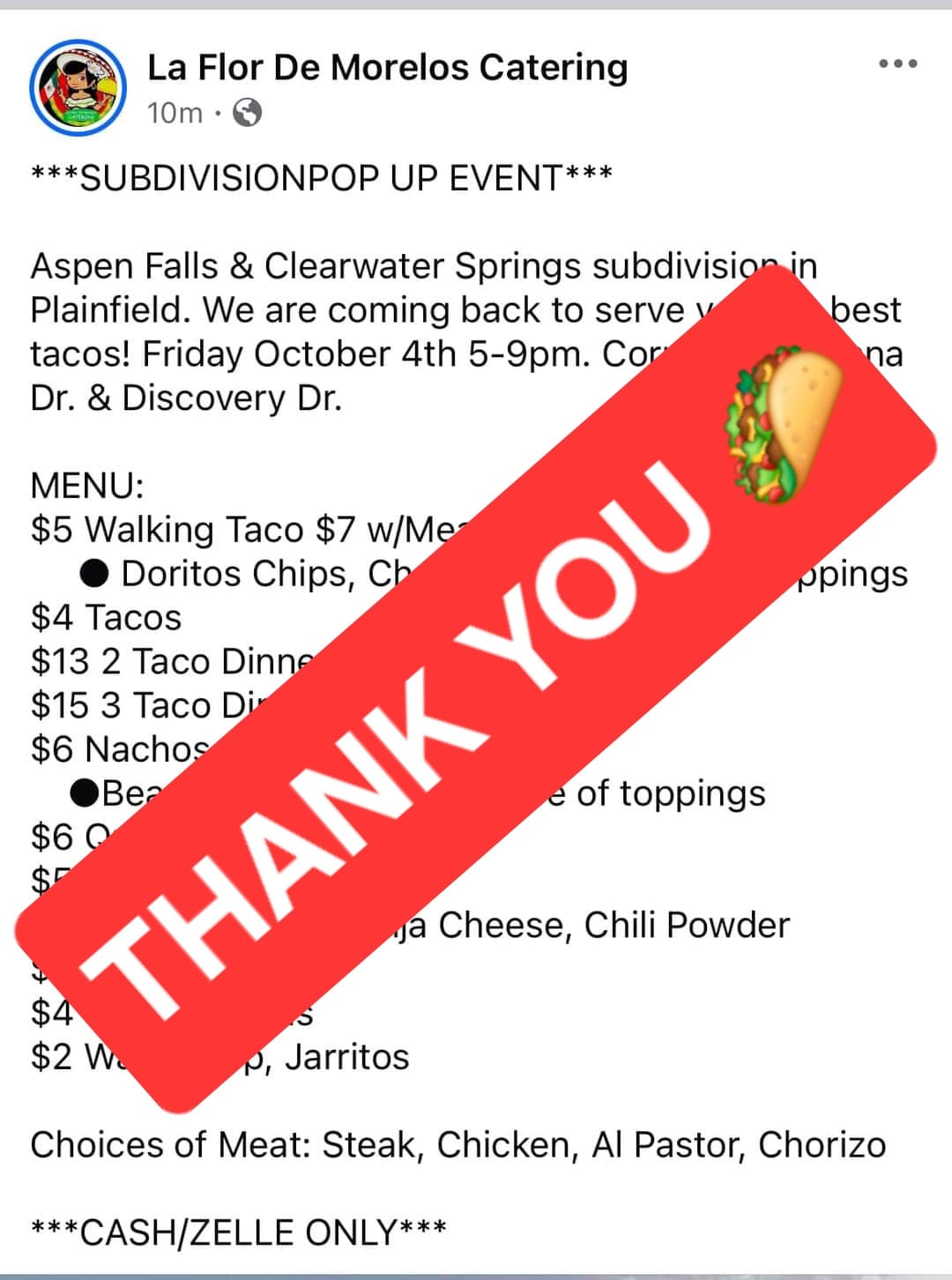 La Flor De Morelos Catering Menu