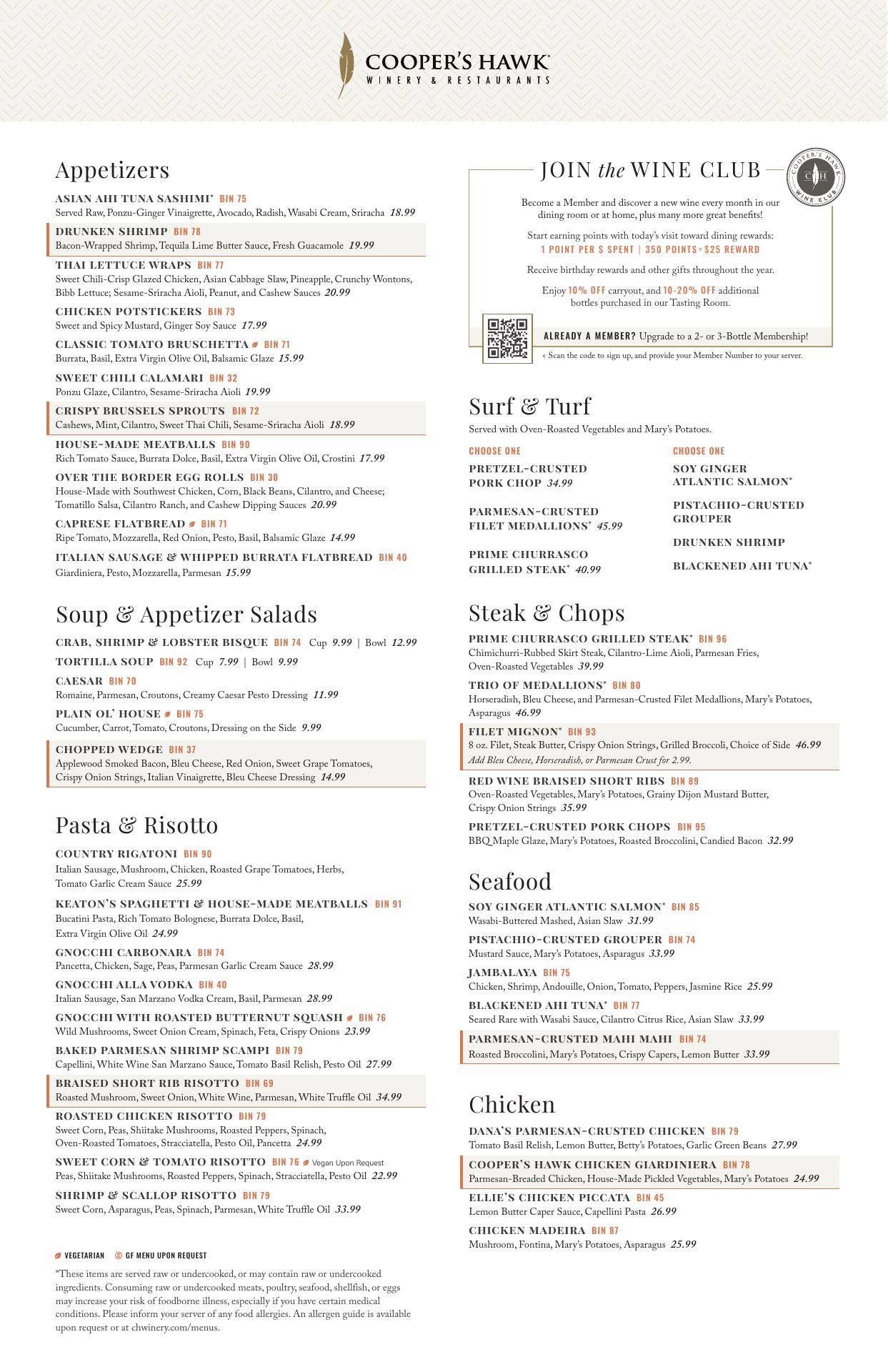 Cooper’s Hawk Winery & Restaurant Menu