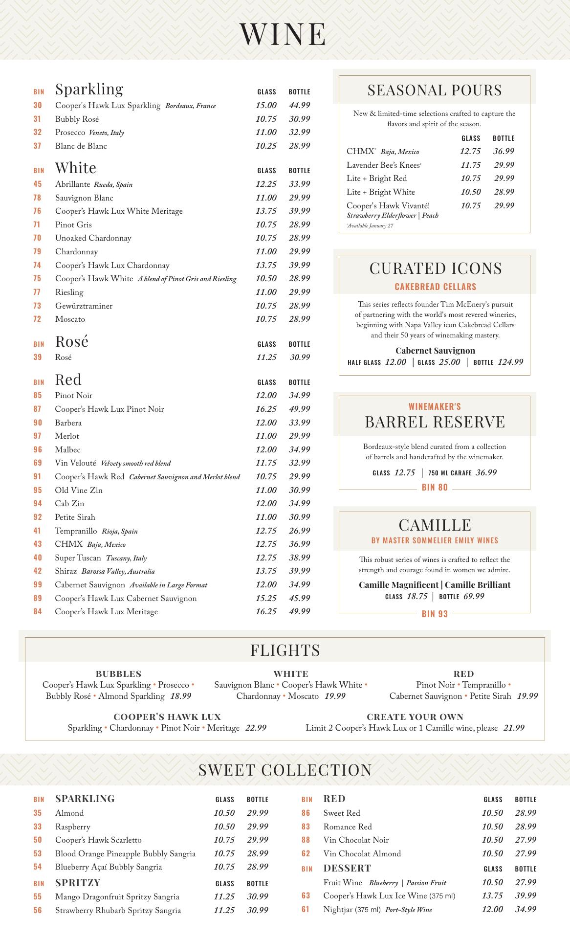 Cooper’s Hawk Winery & Restaurant Menu