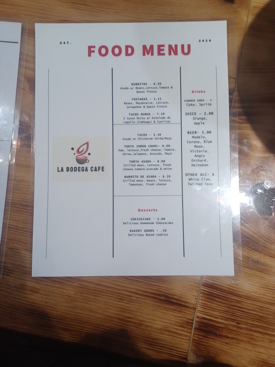 La Bodega Cafe Menu
