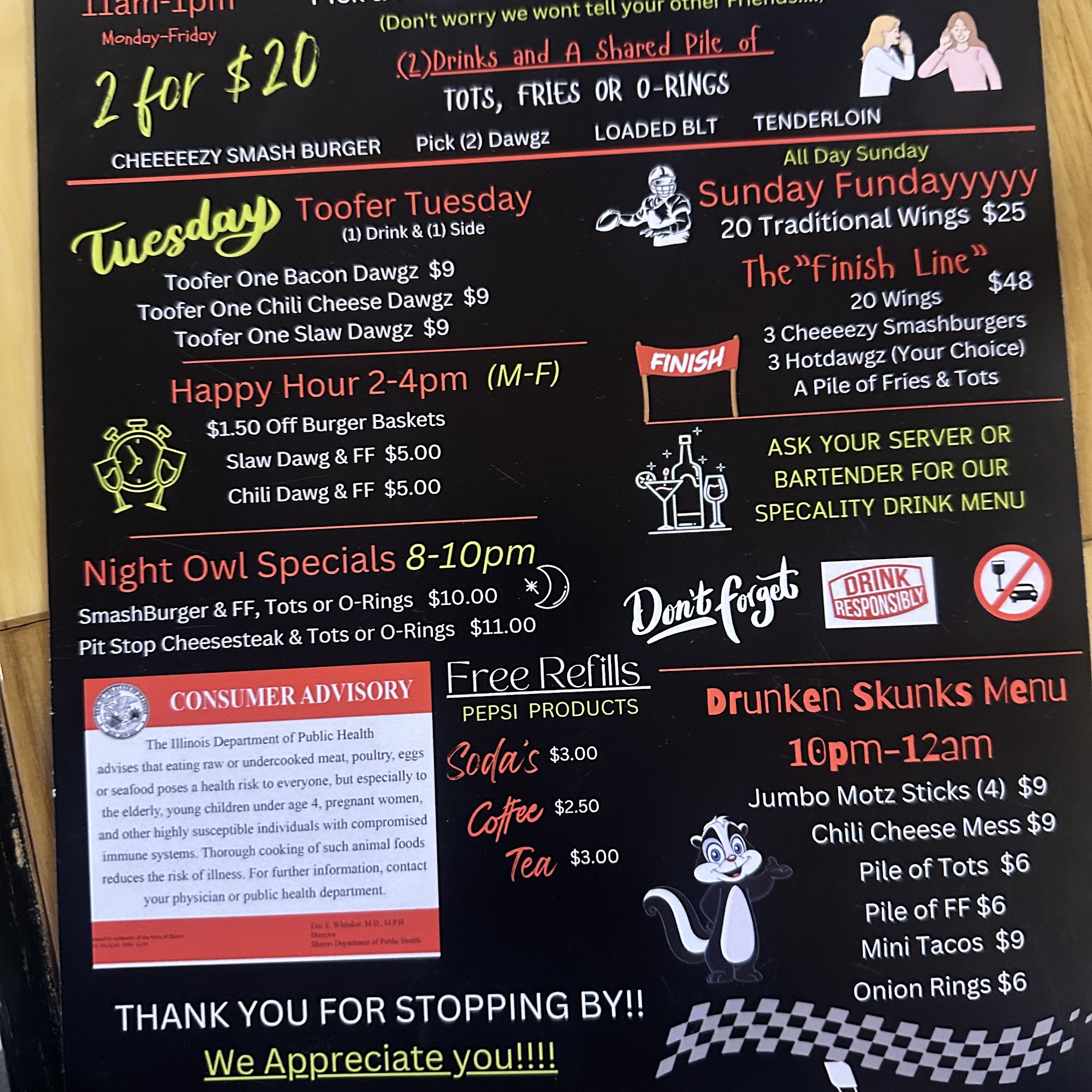 Bushy's Pit Stop Menu