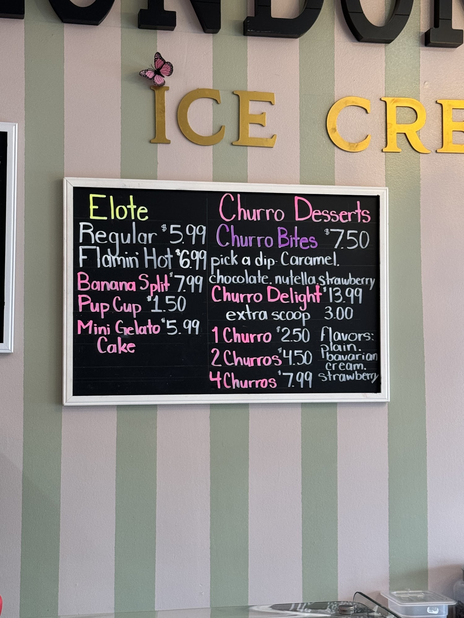 London Ice Cream Shop Menu