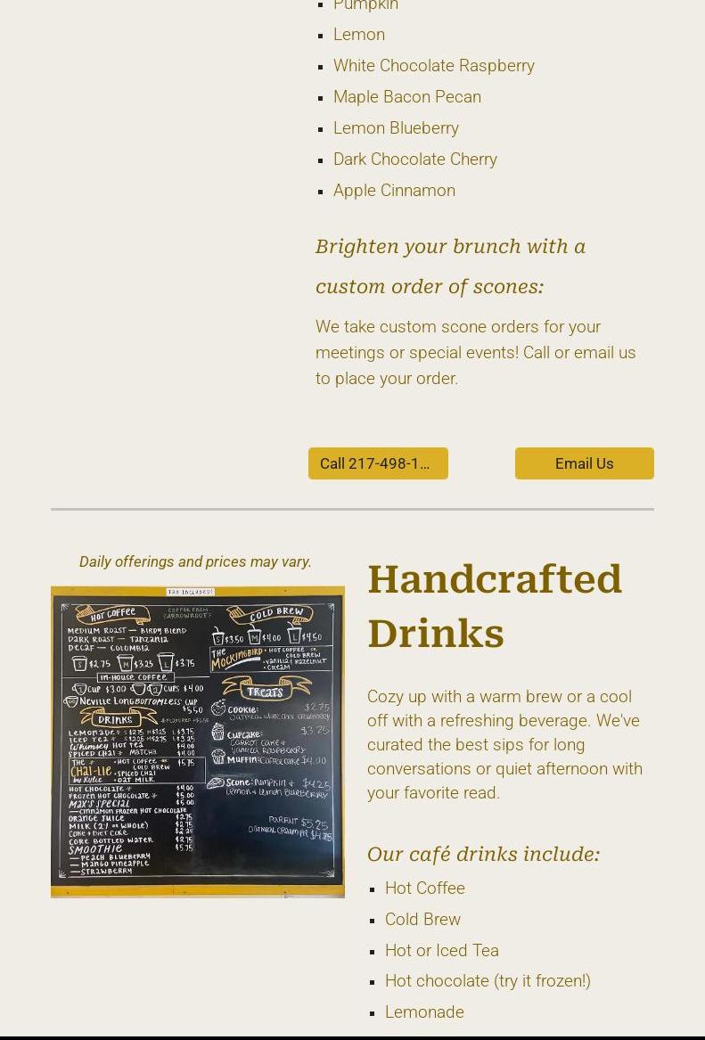 Mockingbird Bakery Menu