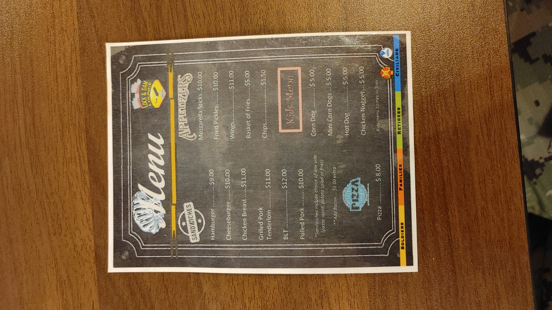 Lock And Dam Lounge Menu