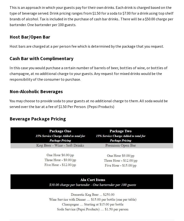 Local 364 Banquet Facility Menu