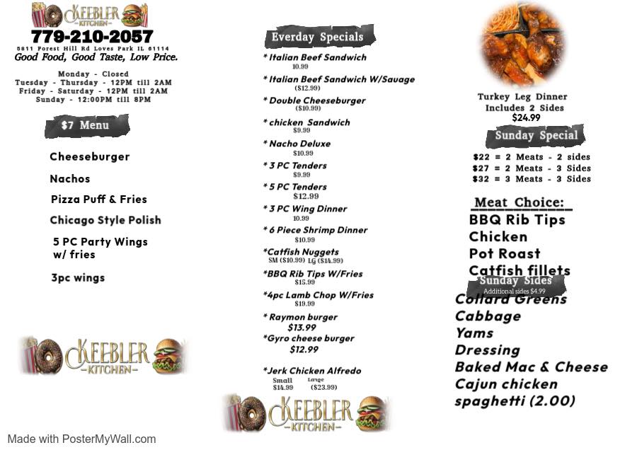 Keebler Kitchen Menu