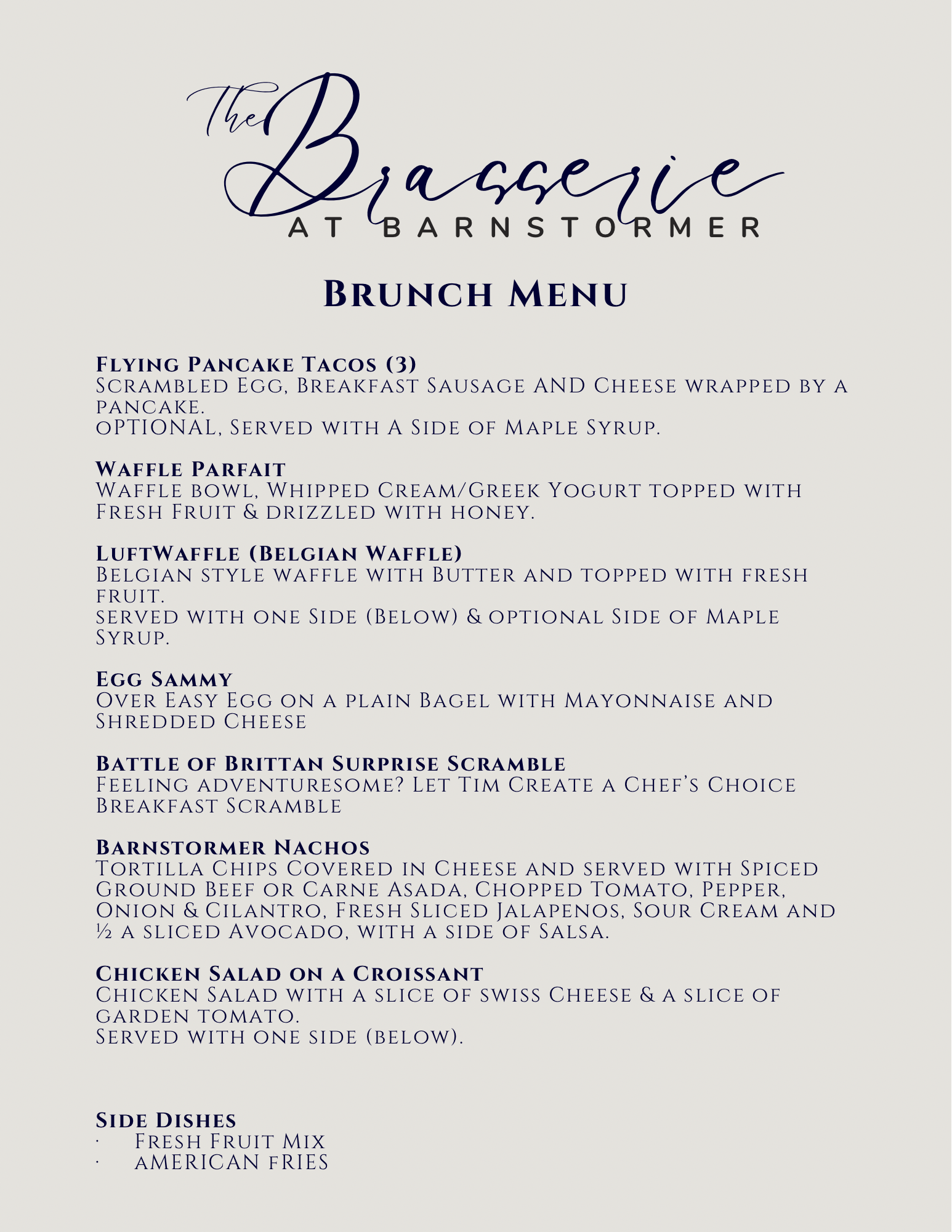 The Brasserie at Barnstormer Menu