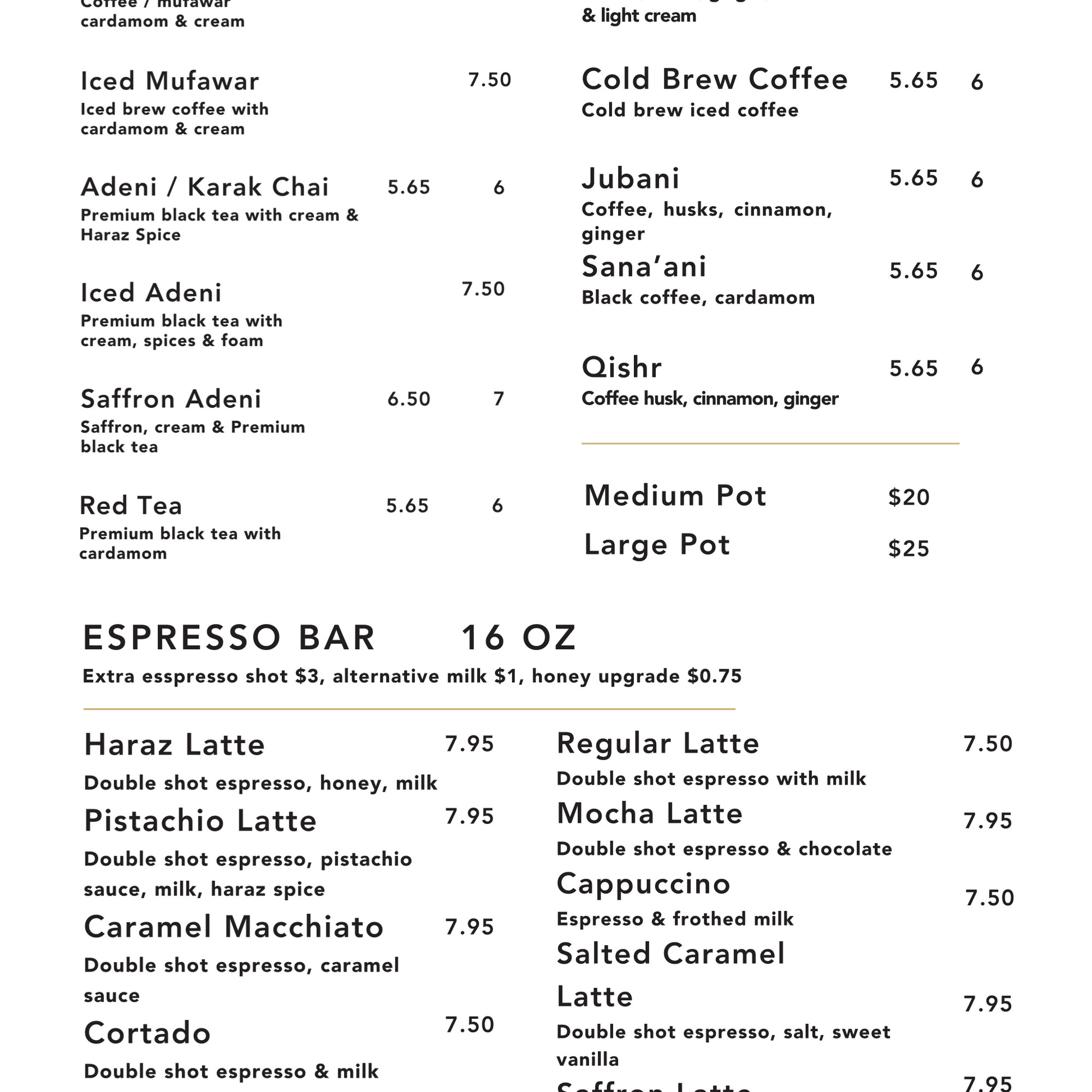 Haraz Coffee House Menu