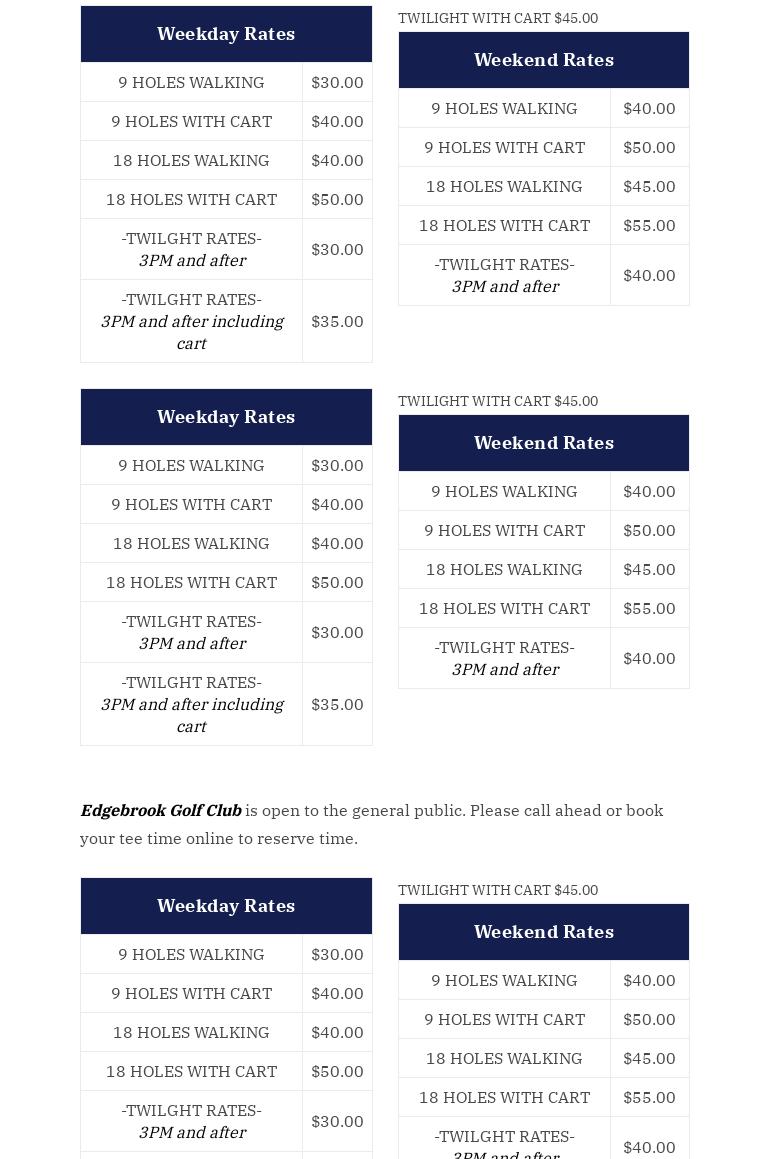 Edgebrook Golf Clubhouse Menu