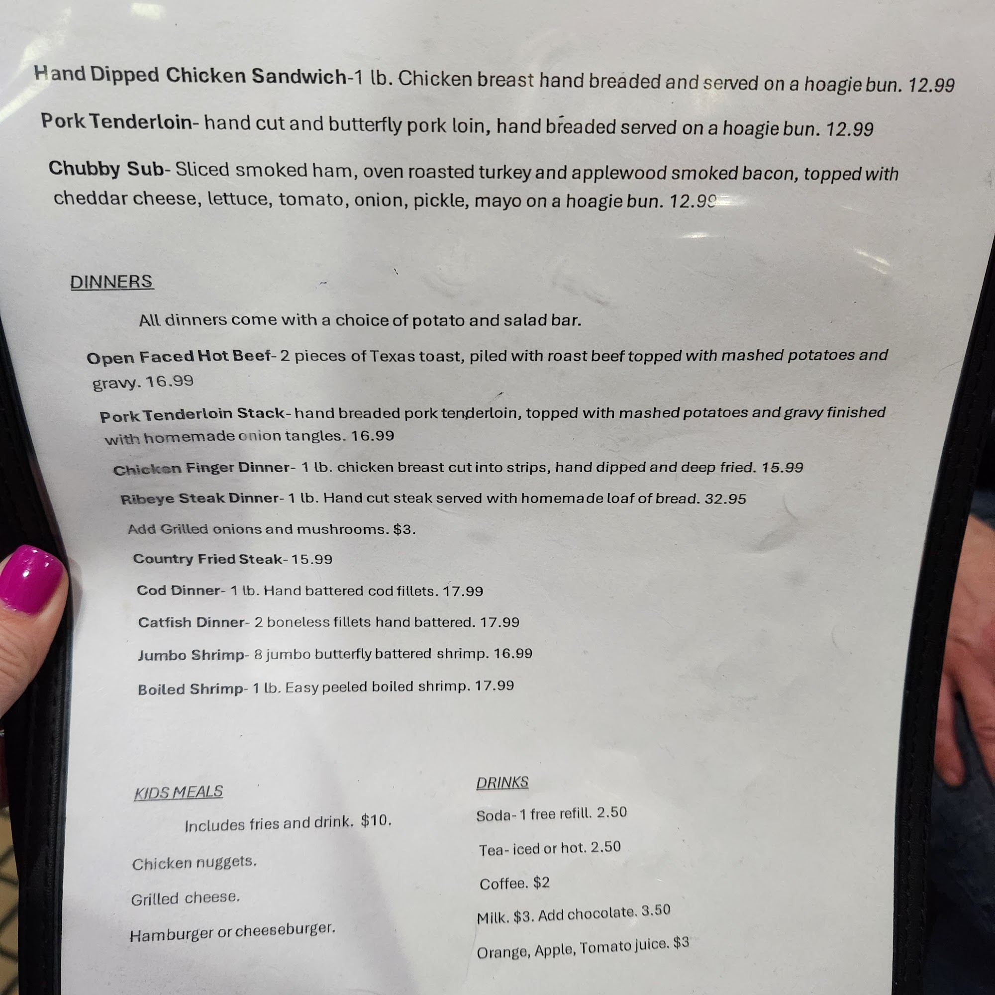 Papa Chubby’s Menu