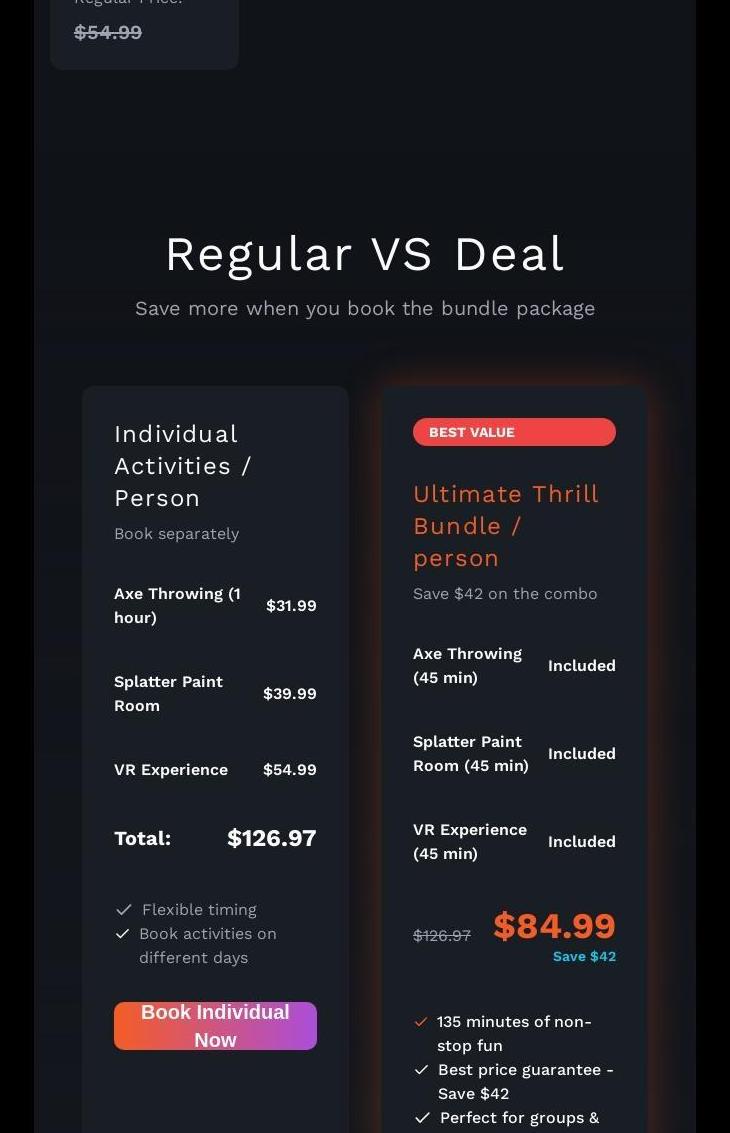 Axeclusive Axe Throwing & VR Lounge Menu