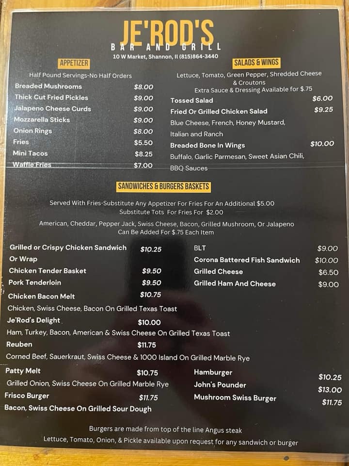 Jerod's Bar & Grill Menu