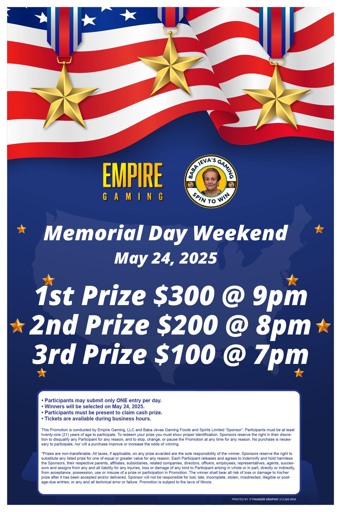 Baba Jeva's Gaming Food & Spirits, Ltd. Menu