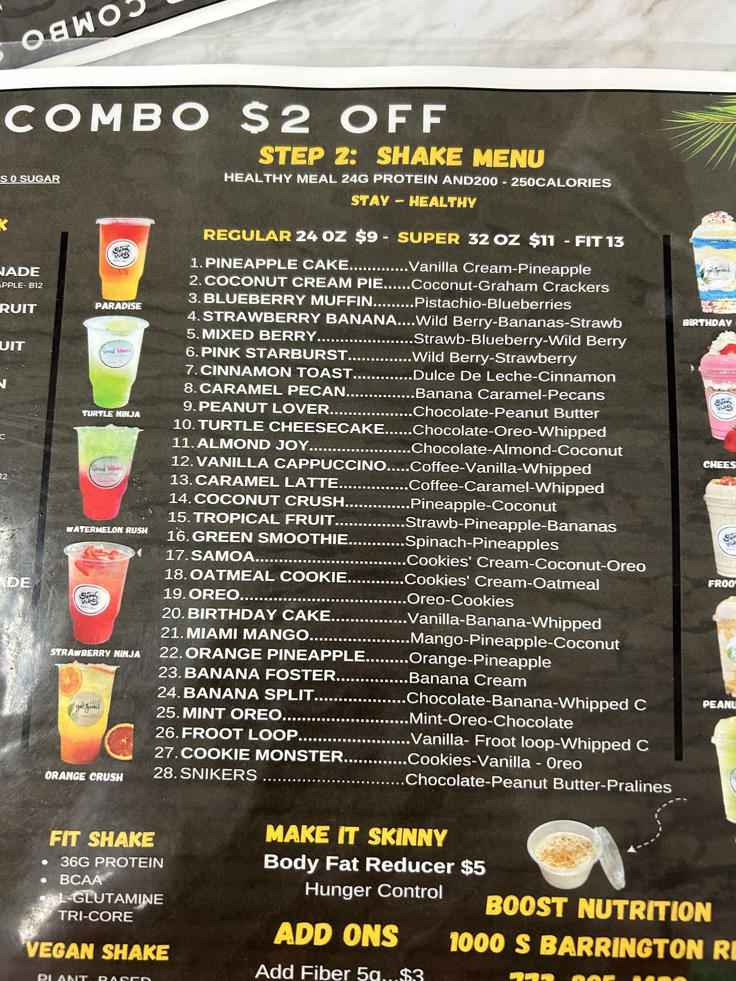 Boost Nutrition Menu