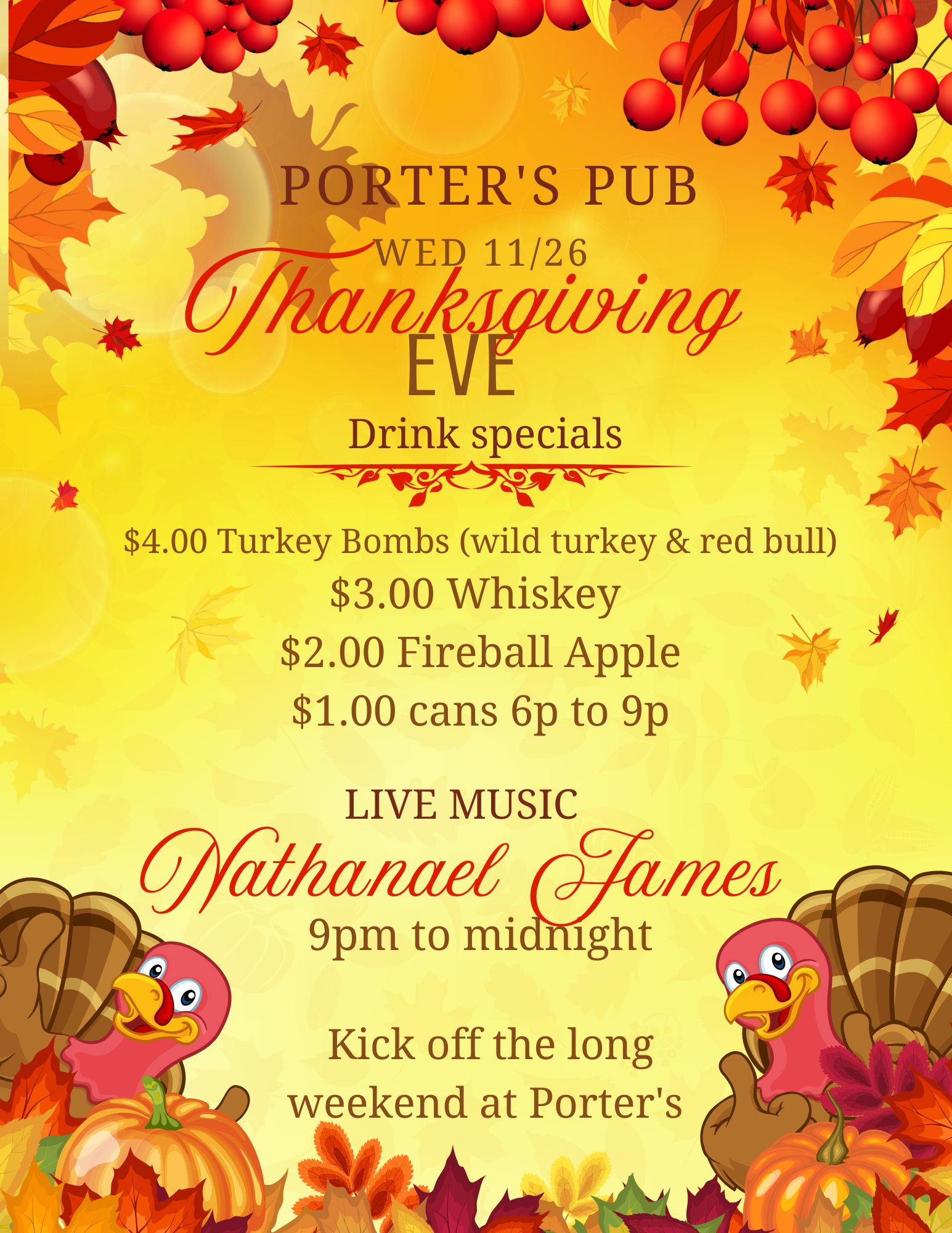 Porter’s Pub Menu