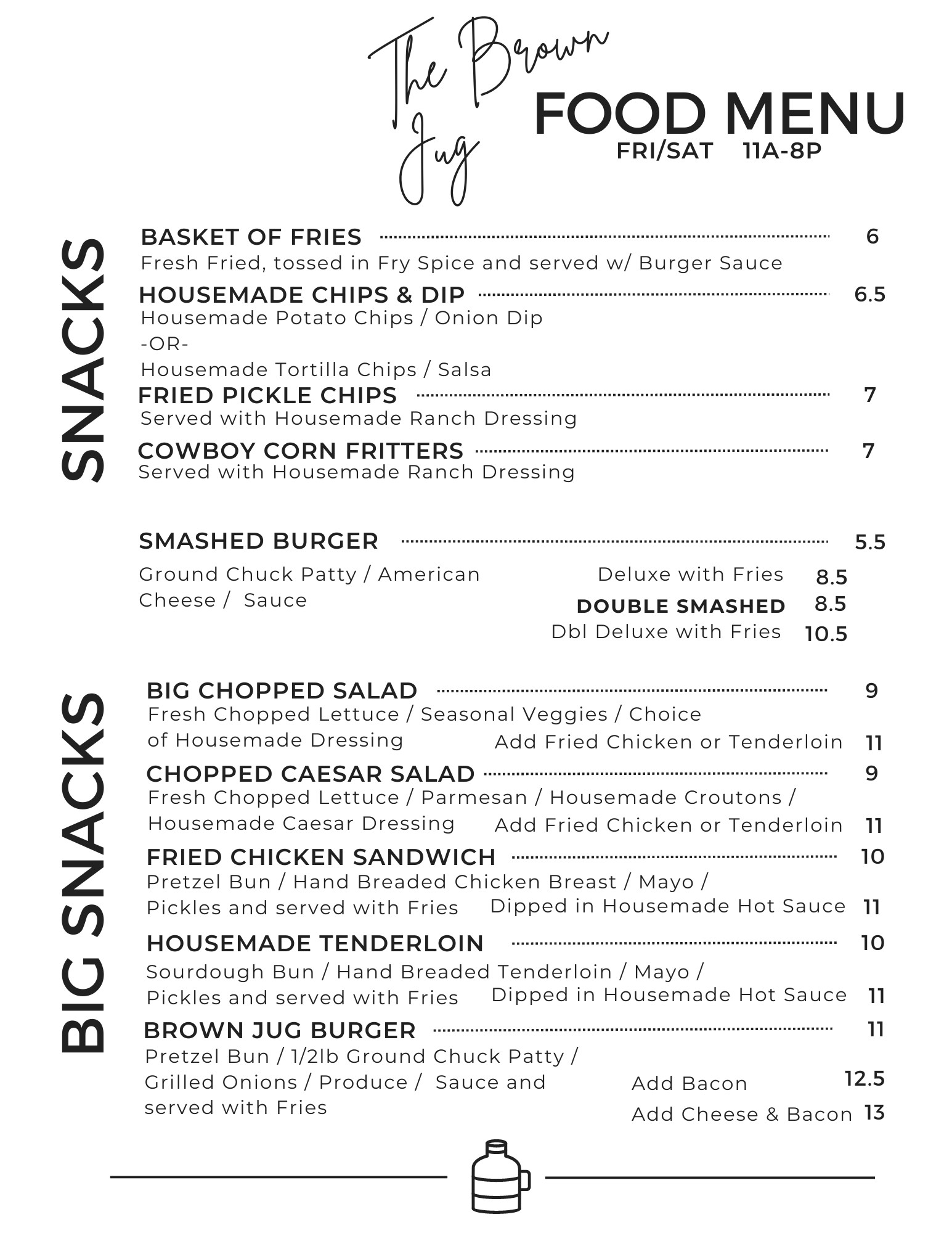 The Brown Jug Menu