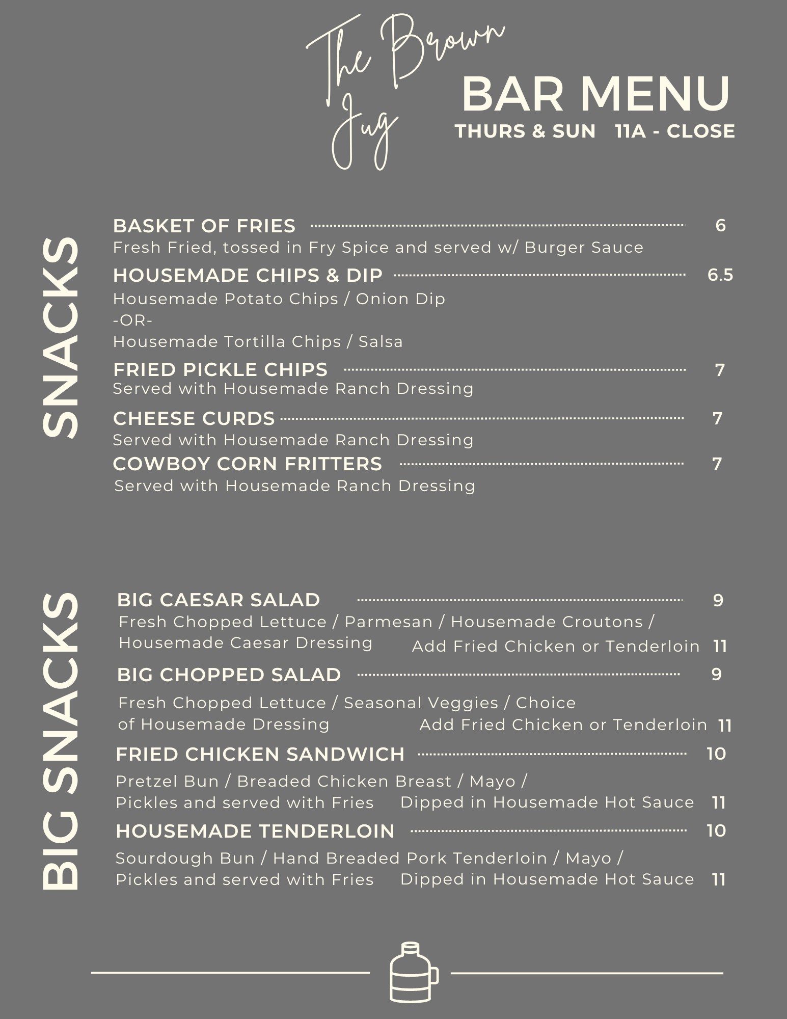 The Brown Jug Menu