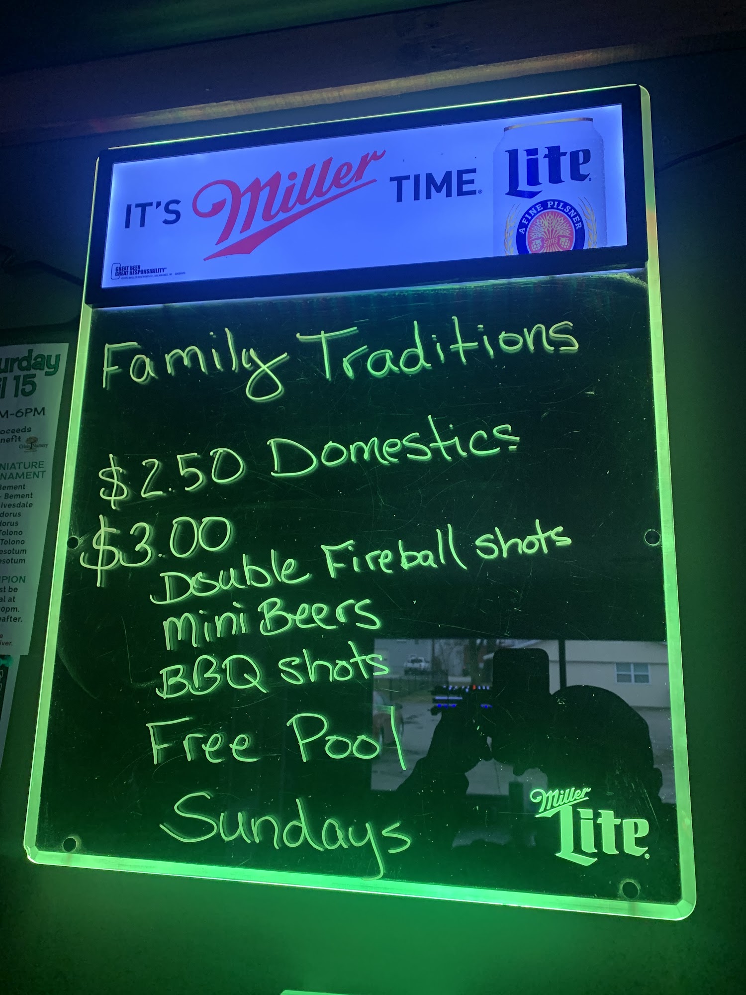 Family traditions saloon Menu