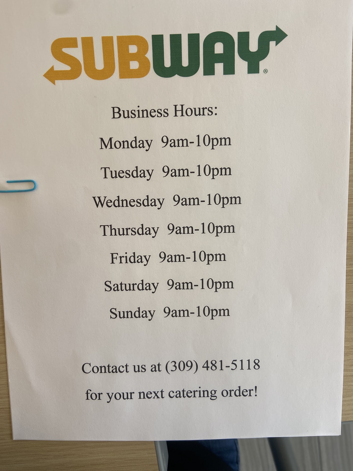 Subway Menu
