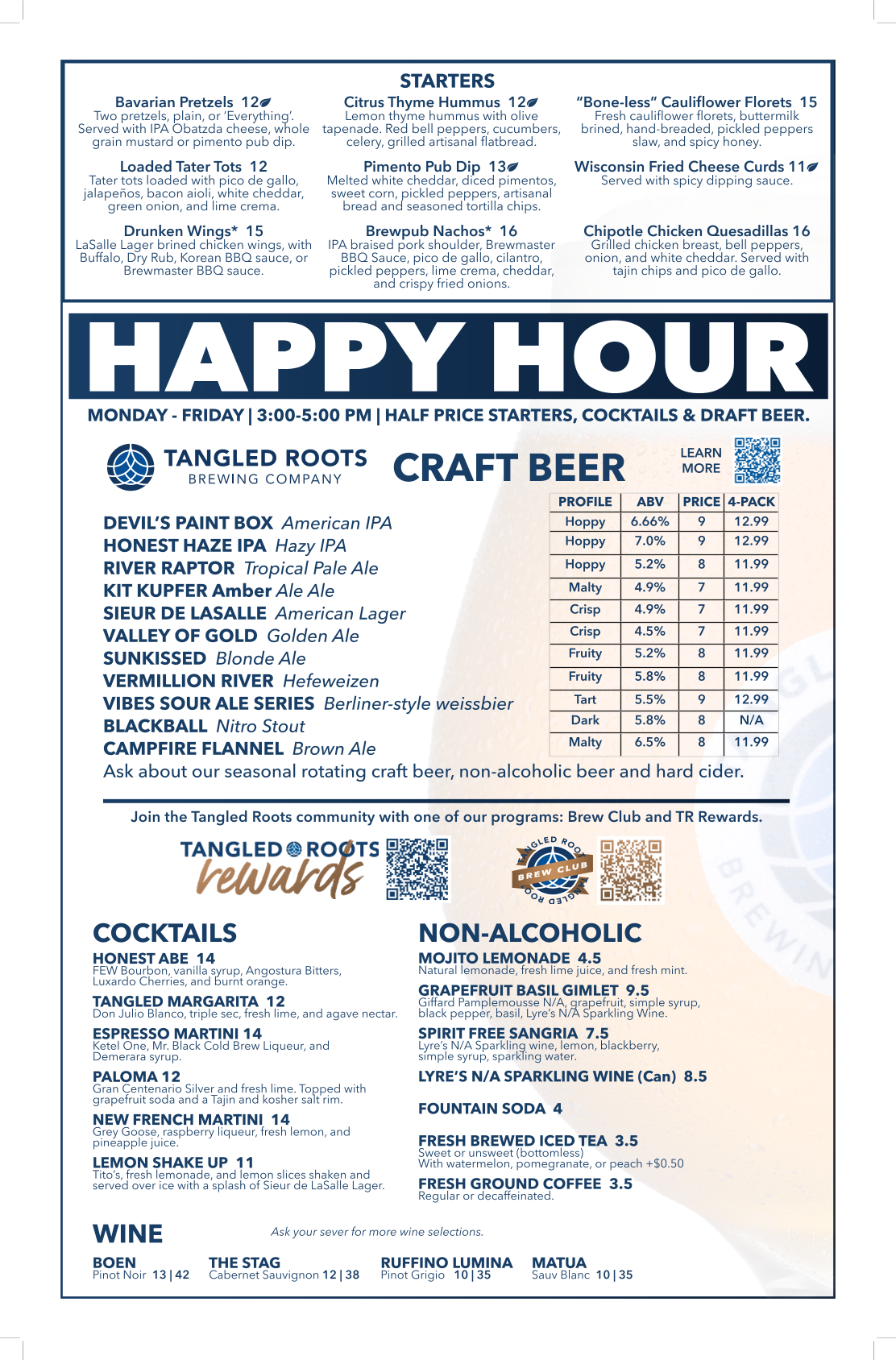 Tangled Roots Craft Beer & Kitchen - Washington Menu