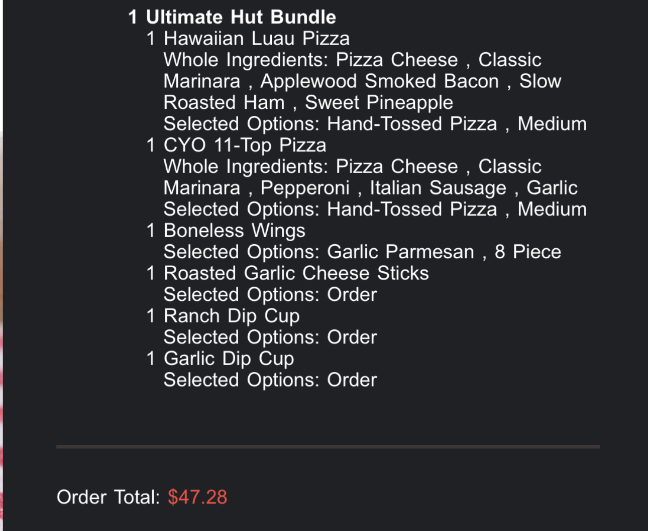 Pizza Hut Menu