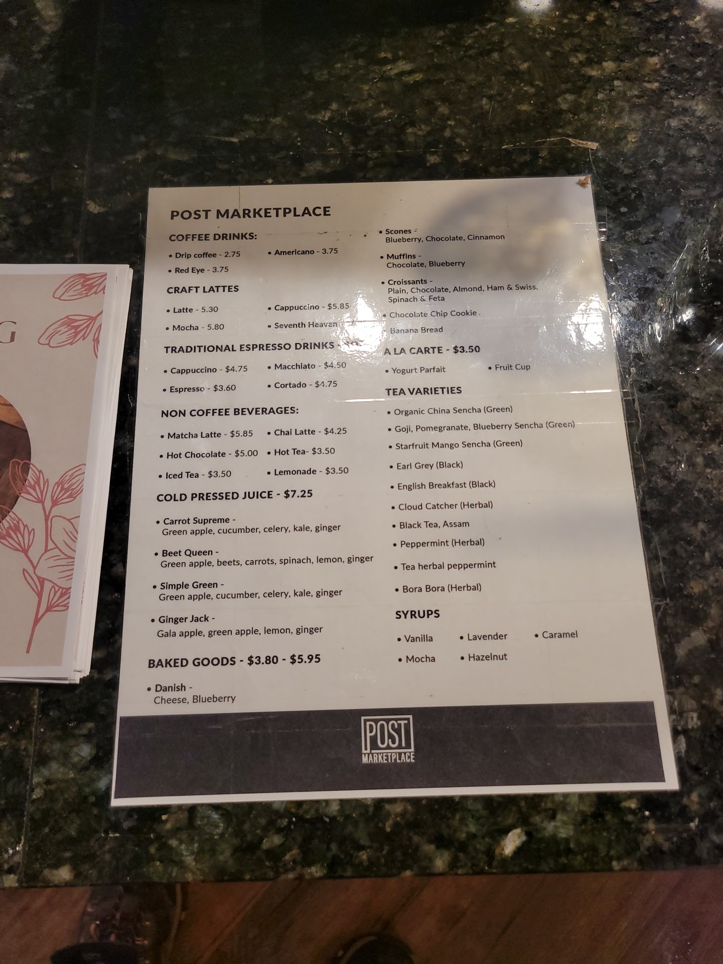 Post Marketplace Cafe Menu