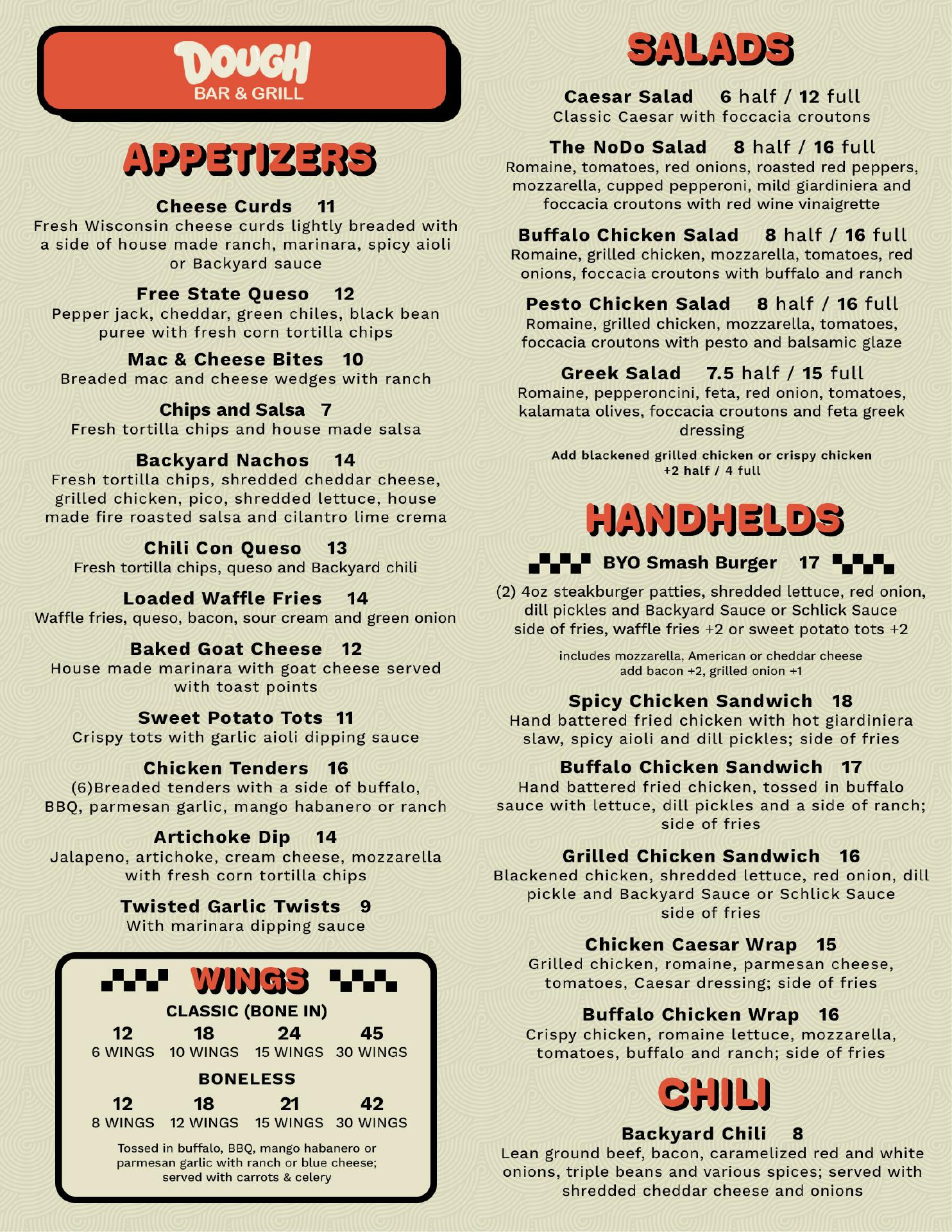 Dough Menu