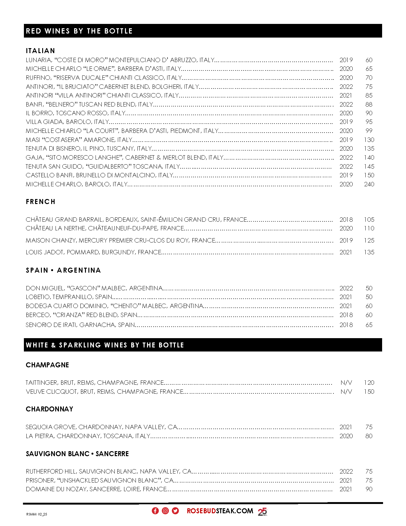 Rosebud Steakhouse Wheeling IL Menu