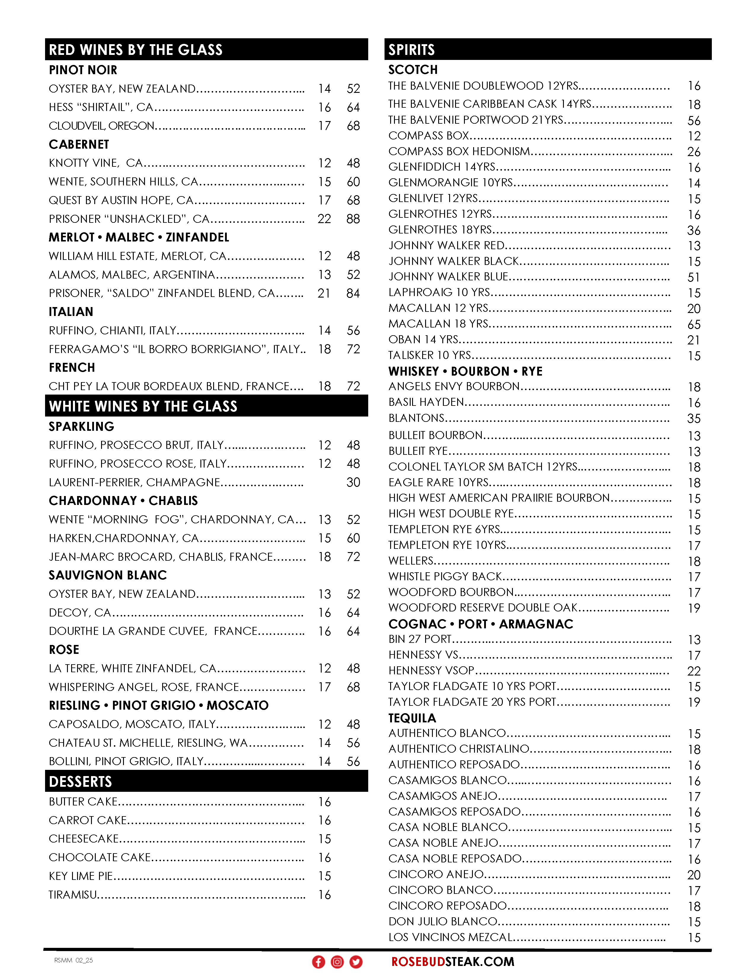 Rosebud Steakhouse Wheeling IL Menu