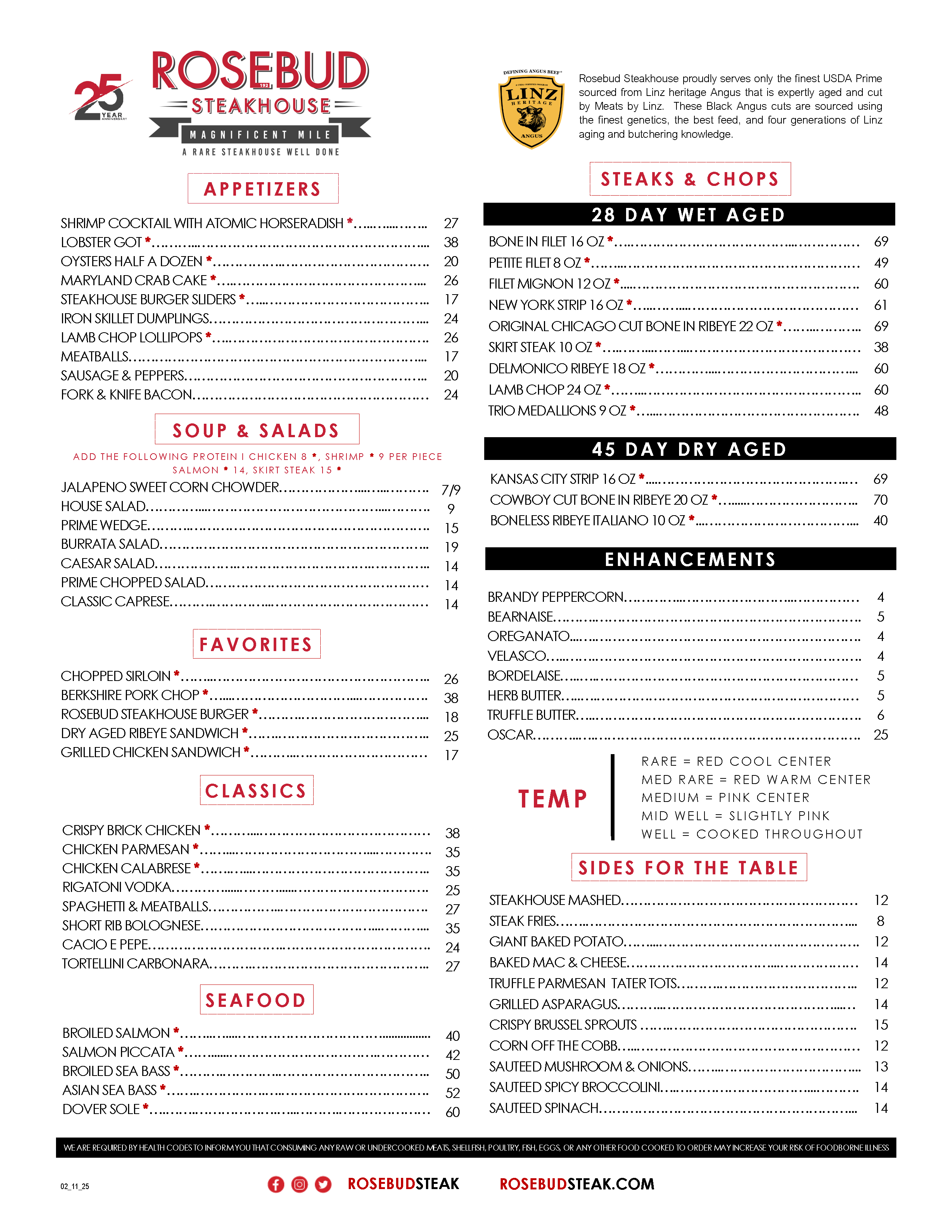 Rosebud Steakhouse Wheeling IL Menu