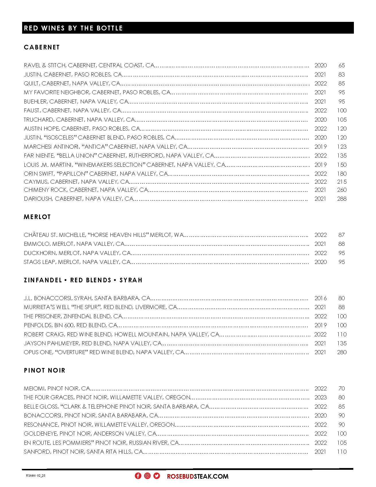 Rosebud Steakhouse Wheeling IL Menu