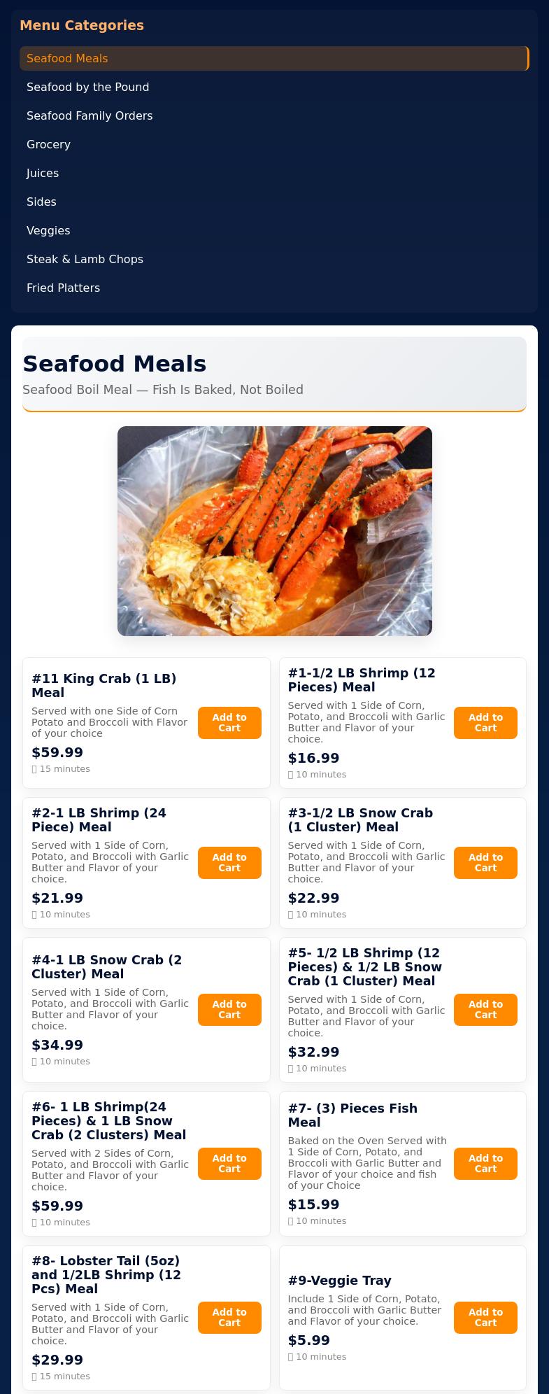Seafood Village Menu