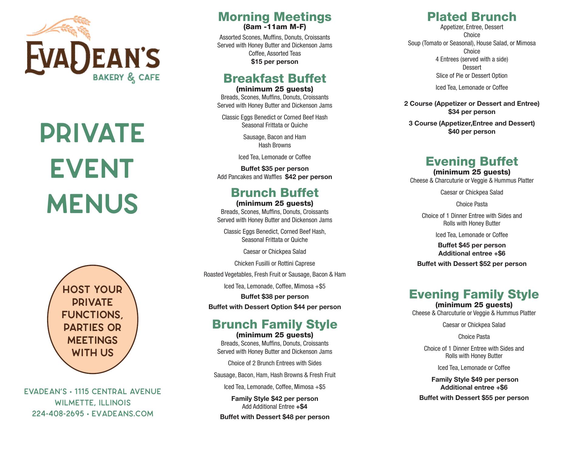 EvaDean's Bakery and Cafe Menu