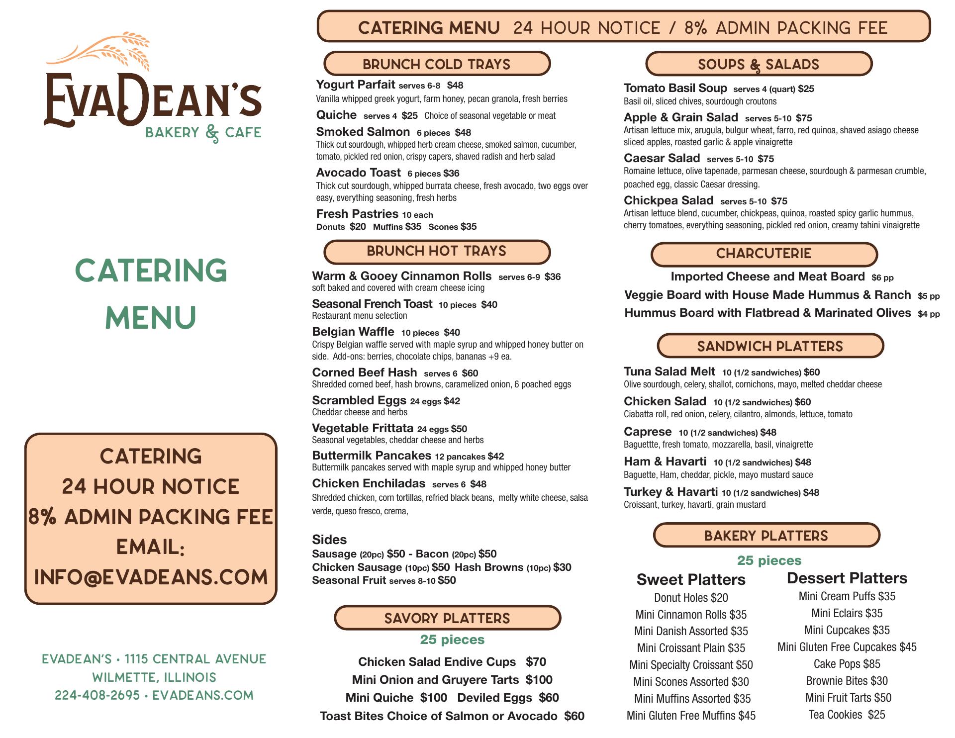 EvaDean's Bakery and Cafe Menu