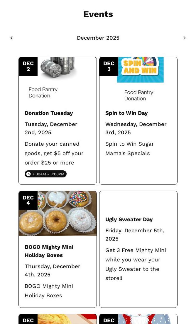 Sugar Mama's Mini Donuts Menu