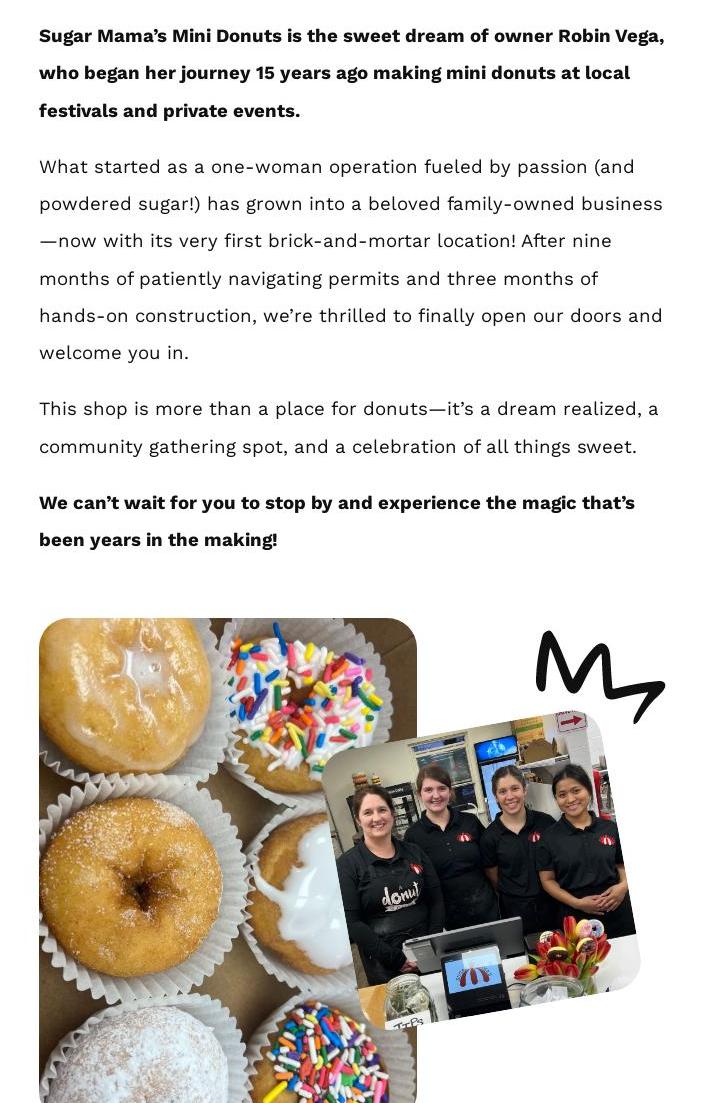 Sugar Mama's Mini Donuts Menu