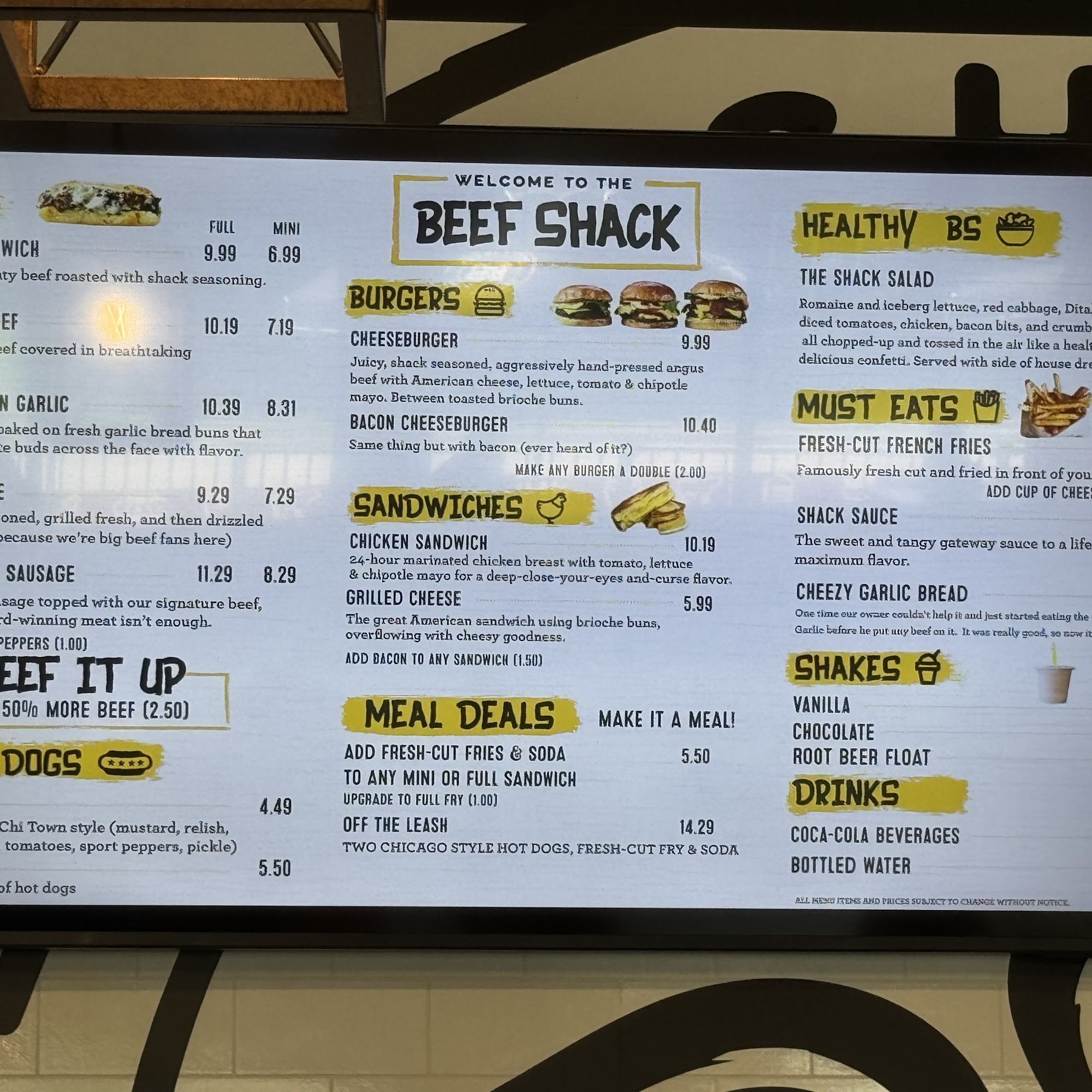Beef Shack Menu