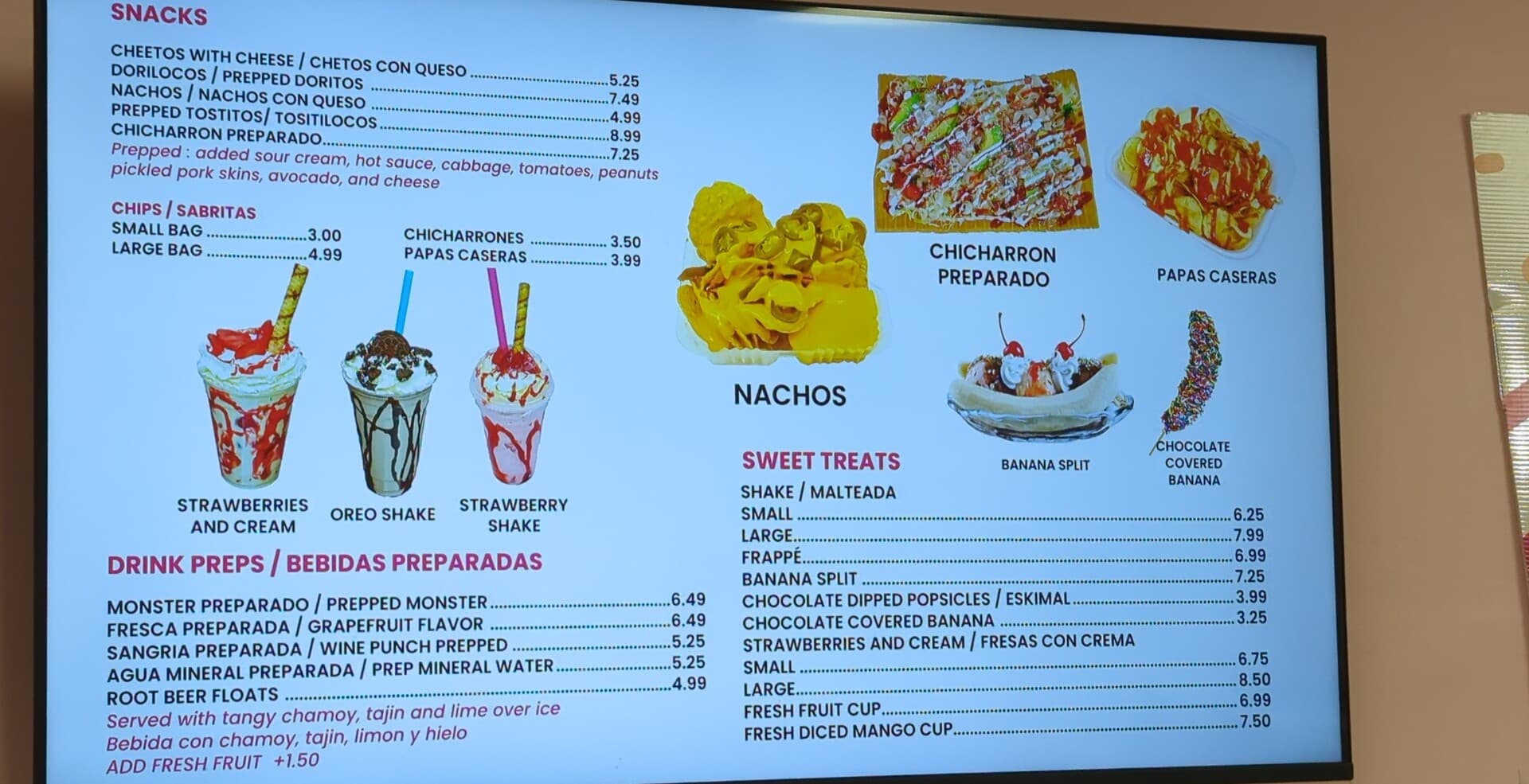 Millie’s Michoacana Menu