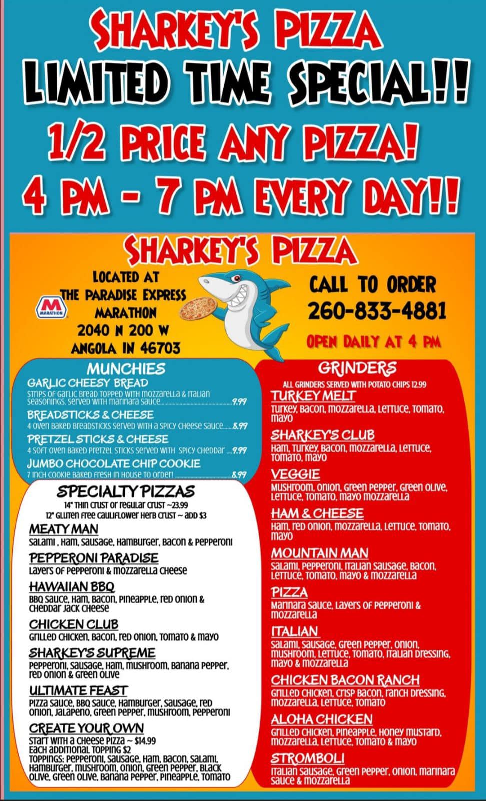 Sharkeys Pizzeria Menu